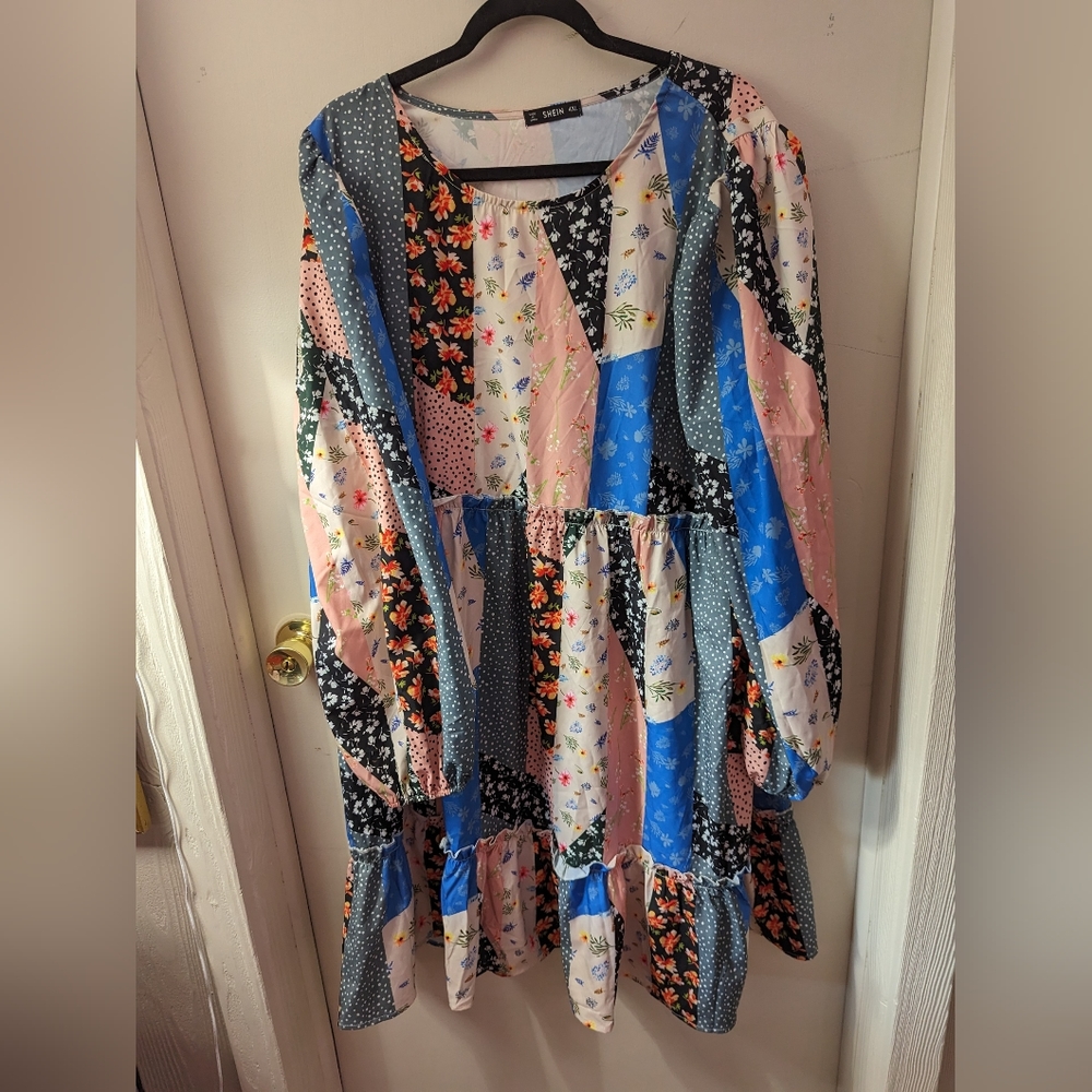 Patchwork dress, long sleeve, midi dress, Shein